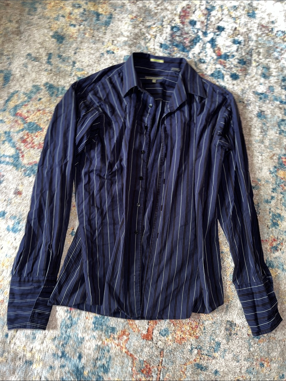 Kenneth Cole Reaction Navy and Light Blue Striped Dress Shirt